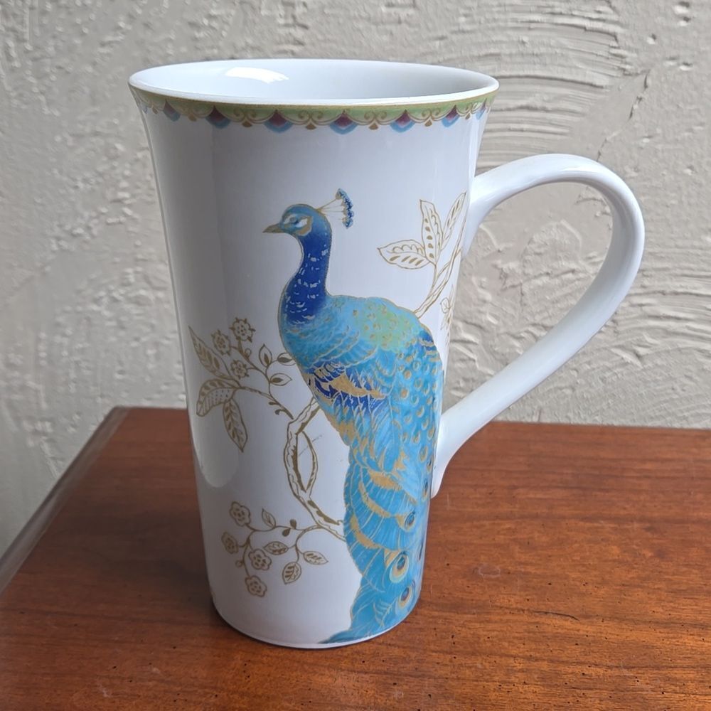 222 FIFTH PEACOCK GARDEN TALL LATTE MUG CUP - Picture 5 of 7